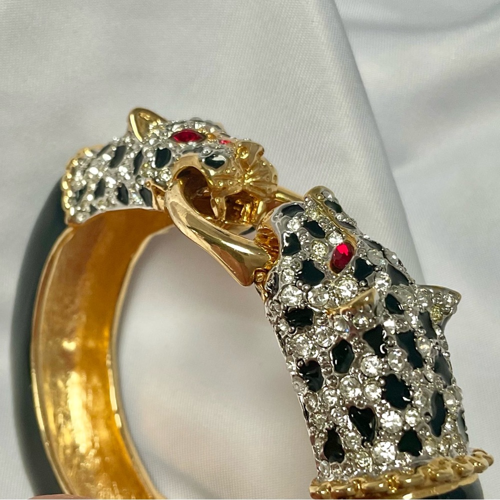 Kenneth Jay Lane Gold-Tone Panther Bracelet with Black and Red Accents